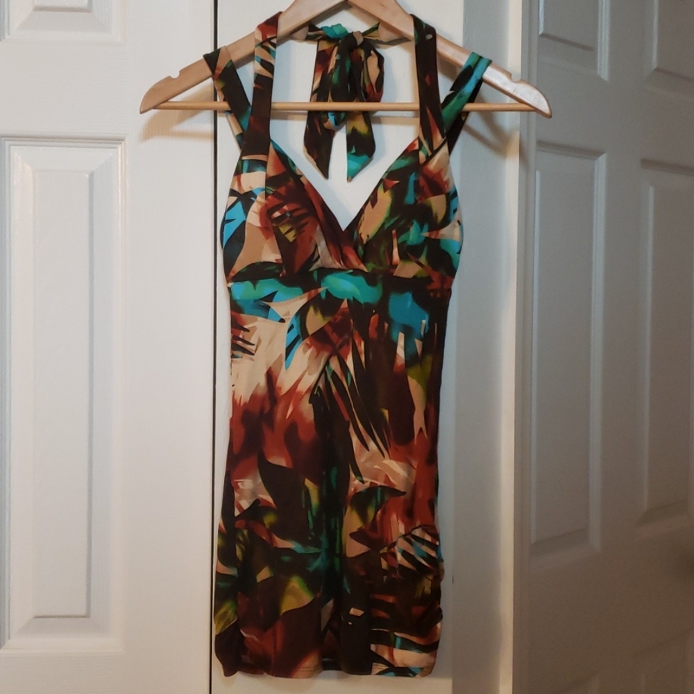 Cache Pattern Halter Top W/ Beautiful Pattern Euc - image 1